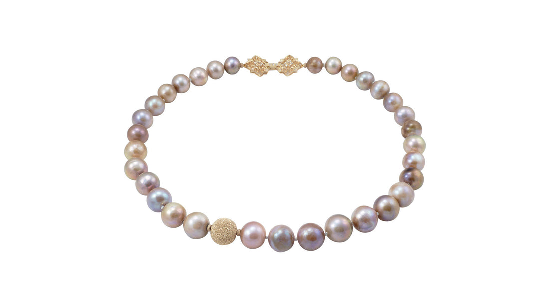 Contemporary pearl jewelry - this modern pearl necklace features gorgeous lustrous freshwater pearls.   Custom pearl jewelry featuring colored pearls is becoming more and more popular