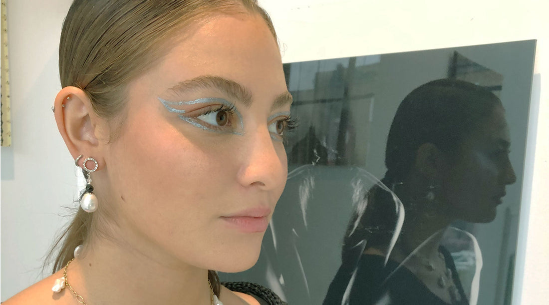 Custom pearl jewelry - gorgeous unique white pearl earrings featuring large Chinese Kasumi pearls paired with black spinel