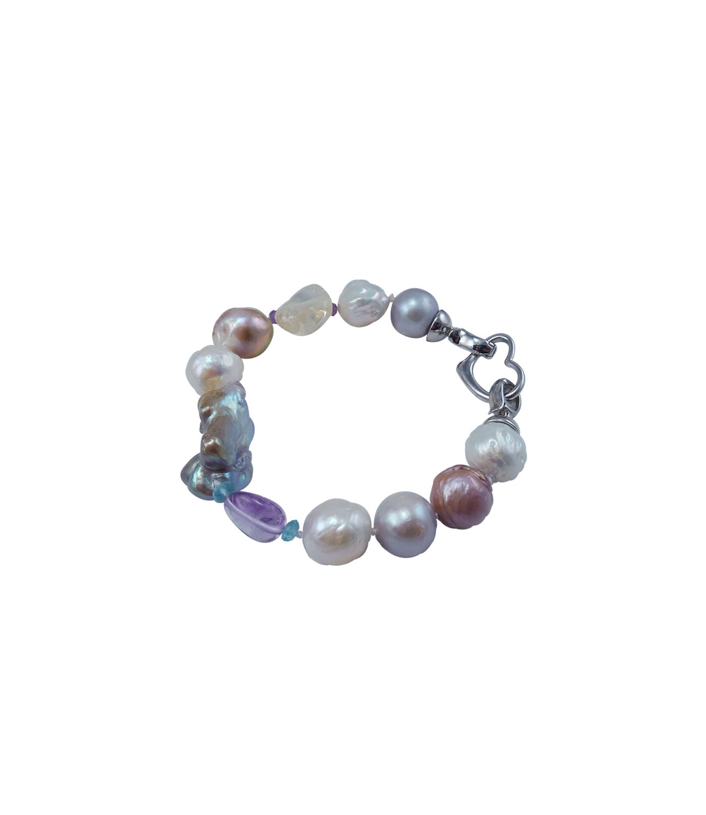 Baroque pearl jewelry - a contemporary baroque pearl bracelet featuring freshwater pearls of various shapes and colors.  Contemporary real pearl jewelry by Jewelry Olga Montreal Canada
