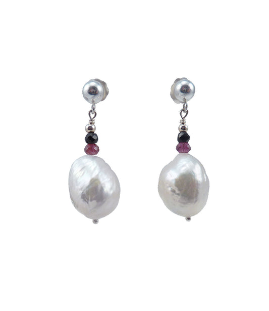 Beautiful baroque pearl earrings freshwater white baroque pearls and colored gemstones