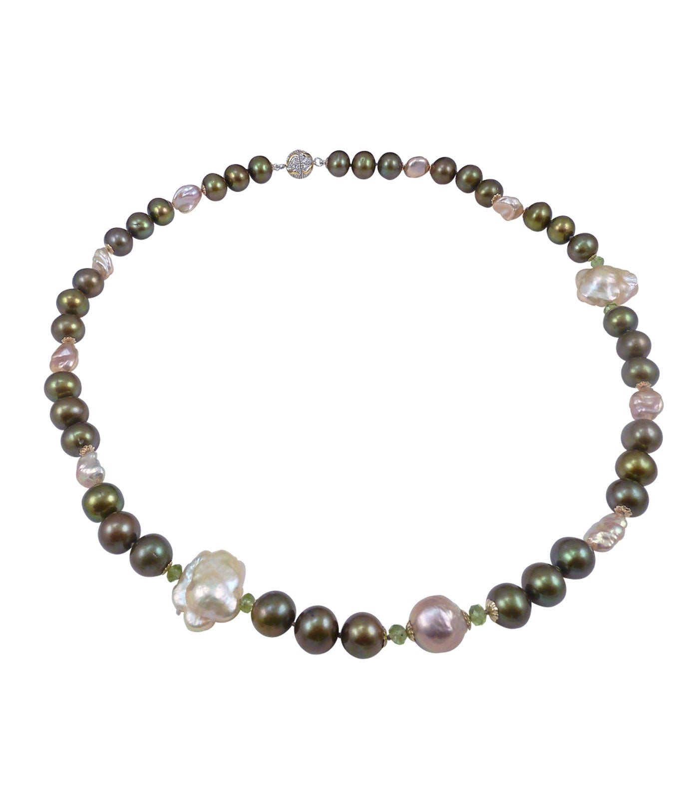 Contemporary green-olive pearl necklace