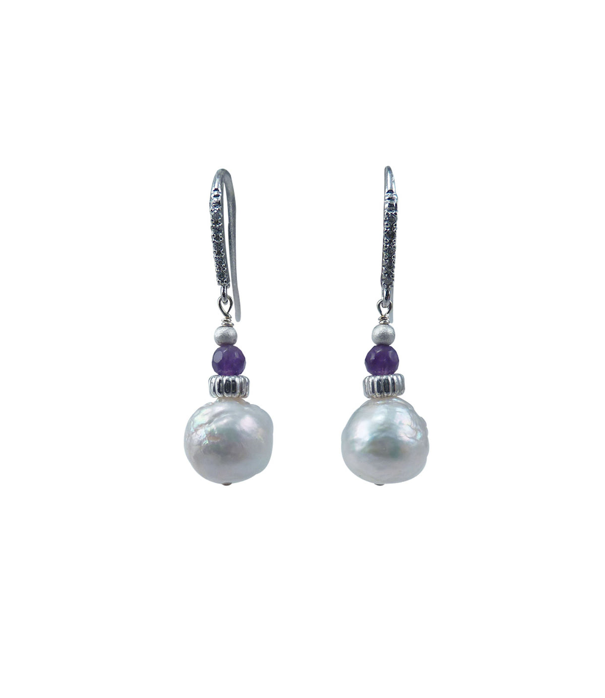 Custom pearl earrings featuring Chinese Kasumi pearls.  Elegant pearl jewelry for fashion-forward women.  White pearl jewelry is a great jewelry gift for her.