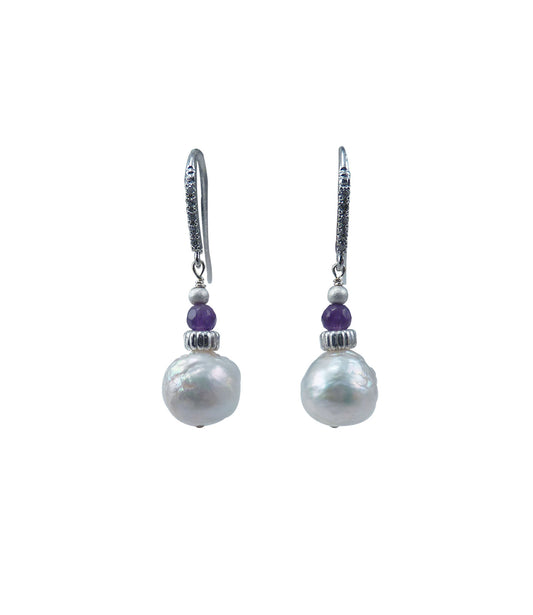 Custom pearl earrings featuring Chinese Kasumi pearls.  Elegant pearl jewelry for fashion-forward women.  White pearl jewelry is a great jewelry gift for her.