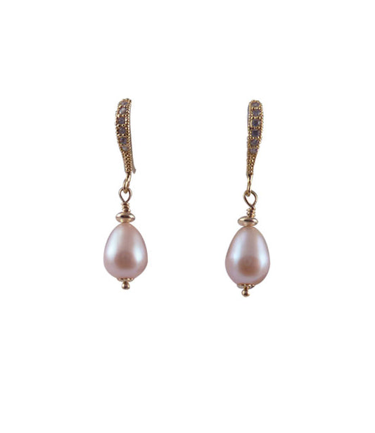 Modern pink pearl earrings - genuine freshwater pink pearls.  