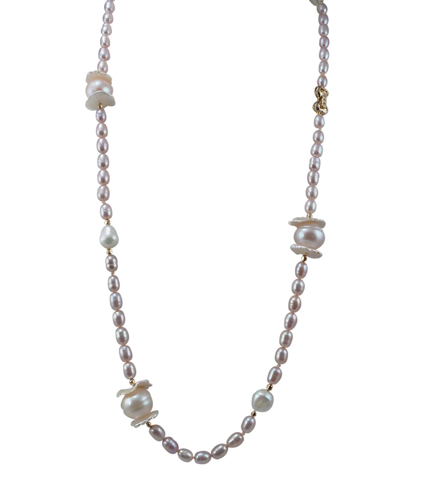 Contemporary pink pearl necklace  featuring freshwater pink pearls