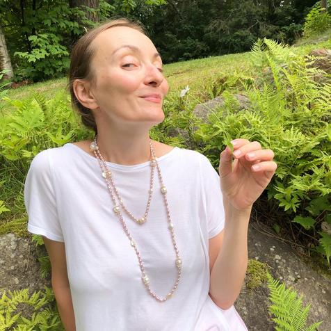 Contemporary pink pearl necklace will finish your look.  Custom pearl jewelry