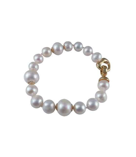 Contemporary pearl bracelet with large white real pearls.  Designed and created by Jewelry Olga Montreal Canada