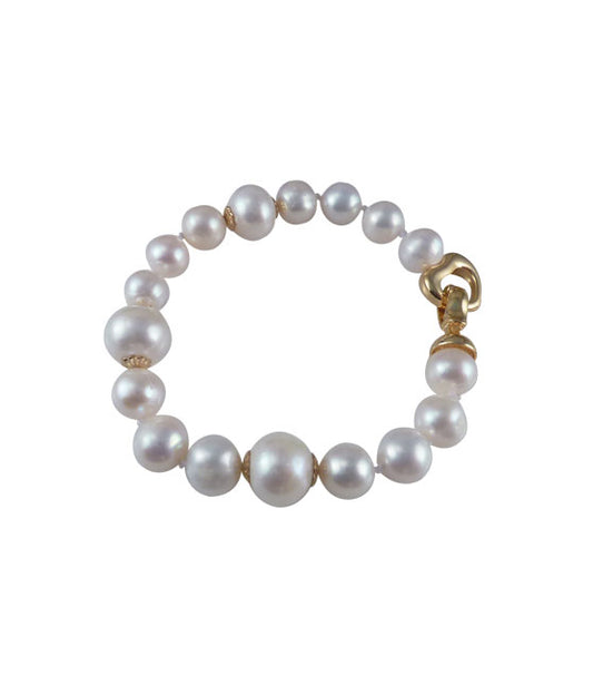 Contemporary pearl bracelet with large white real pearls.  Designed and created by Jewelry Olga Montreal Canada