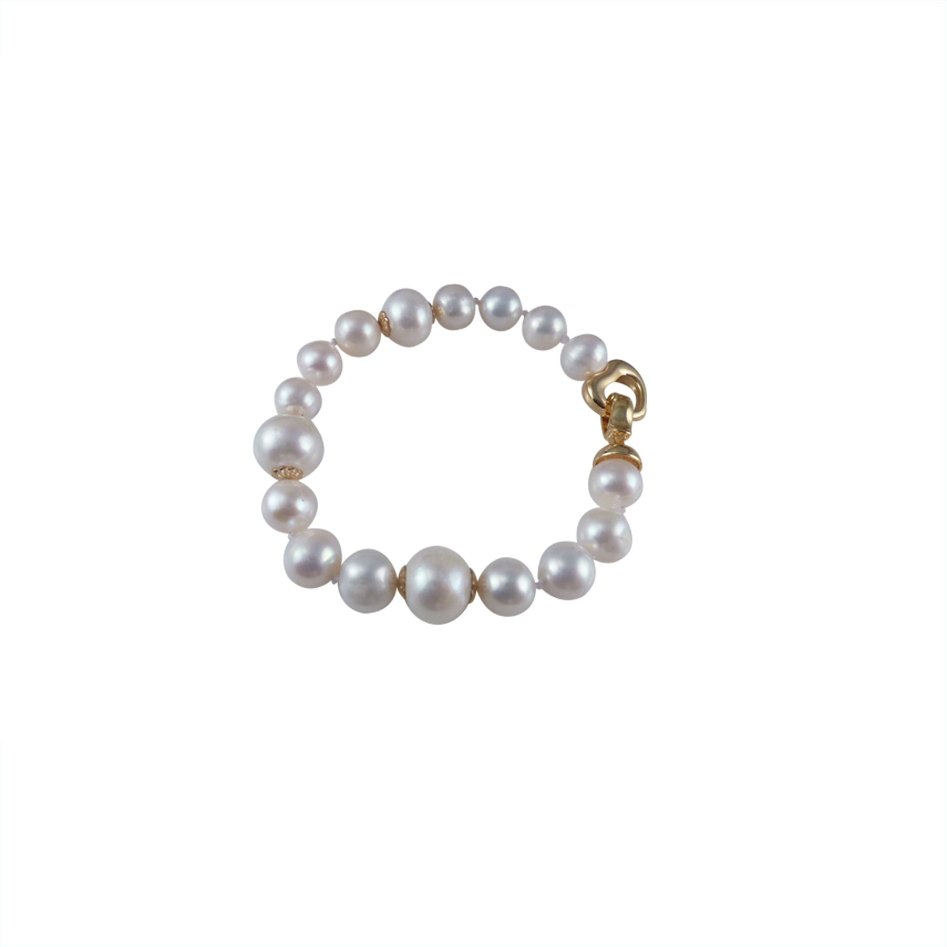 Contemporary white pearl bracelet features large freshwater pearls. Stylish pearl jewelry for modern women.