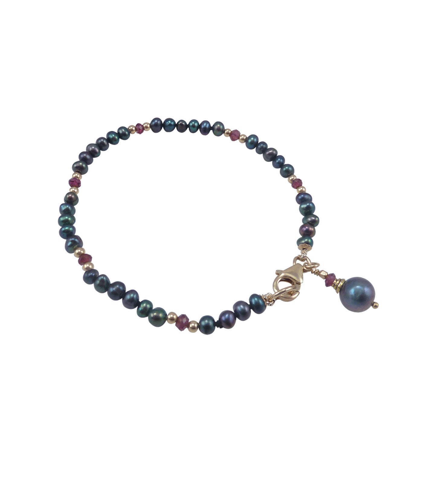 Dainty black pearl bracelet with pearl charm features small freshwater black pearls.   Trendy black pearl jewelry