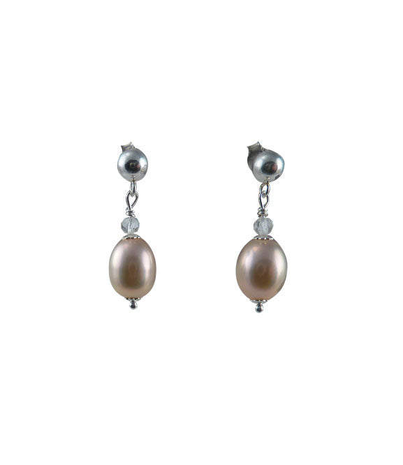 Dainty dangling contemporary pearl earrings - pink-lavender pearl earrings for everyday wear