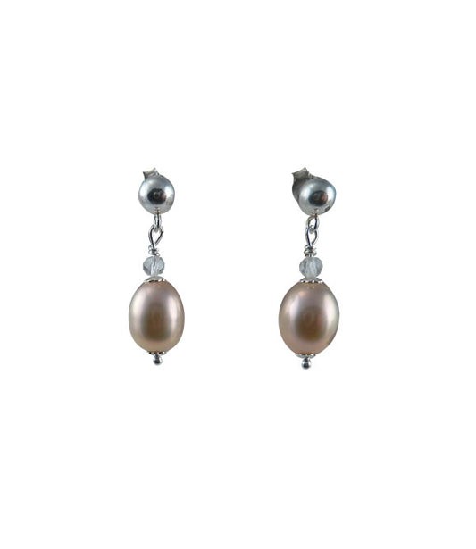 Dainty dangling contemporary pearl earrings - pink-lavender pearl earrings for everyday wear