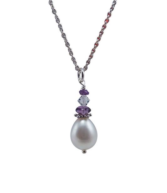 Dainty pearl and amethyst pendant necklace.  Custom pearl jewelry