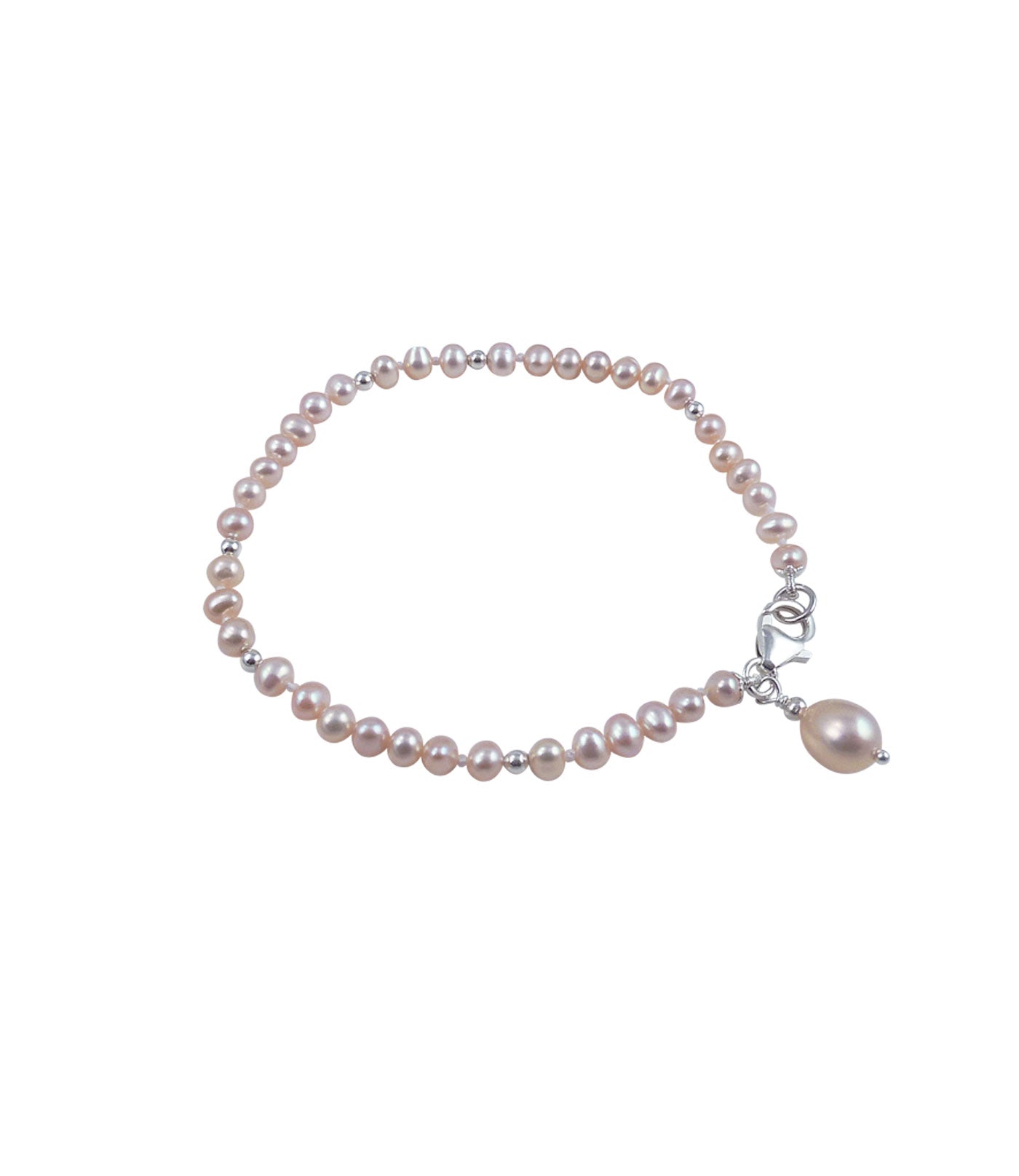 Dainty pearl bracelet with pearl charm is a perfect contemporary pearl jewelry accessory.  Pink pearl bracelet with a pearl charm will finish your look.