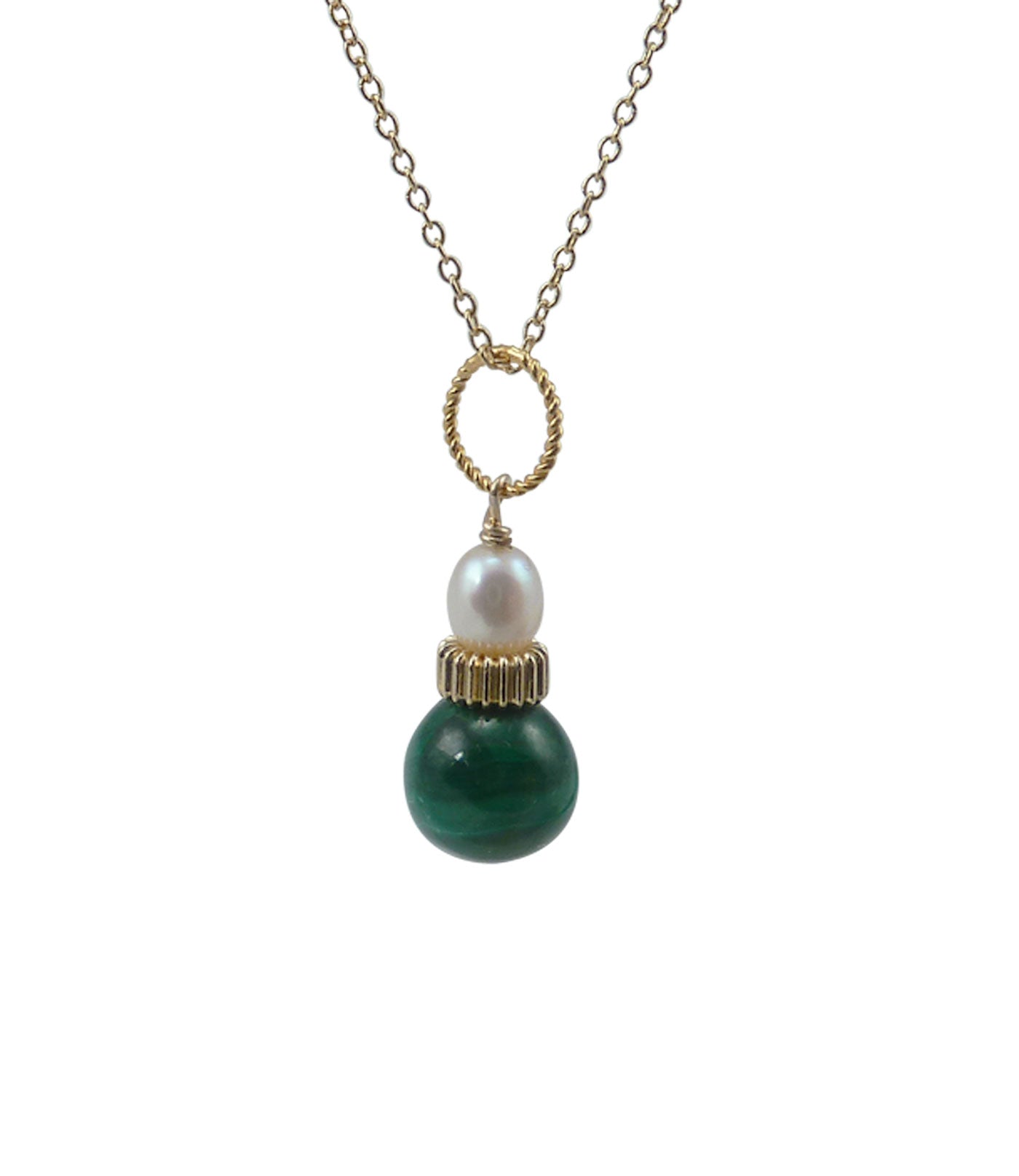 Delicate malachite and pearl pendant for everyday wear