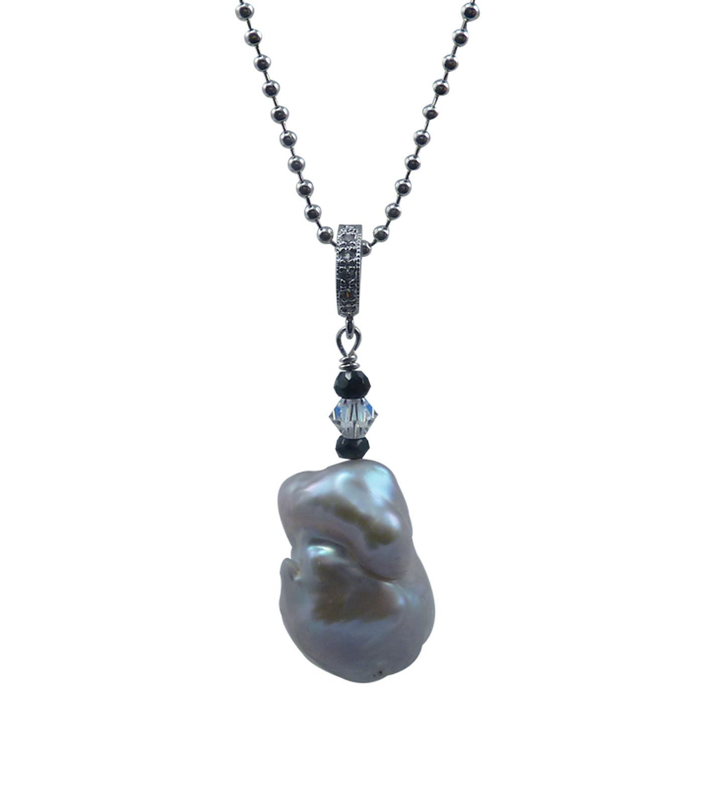 Detachable grey baroque pearl pendant necklace is a great fashion accessory.  Contemporary custom pearl jewelry