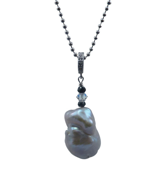 Detachable grey baroque pearl pendant necklace is a great fashion accessory.  Contemporary custom pearl jewelry