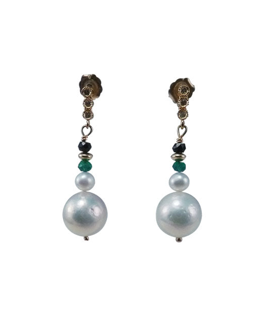 Elegant custom pearl earrings featuring gorgeous white Chinese Kasumi pearls