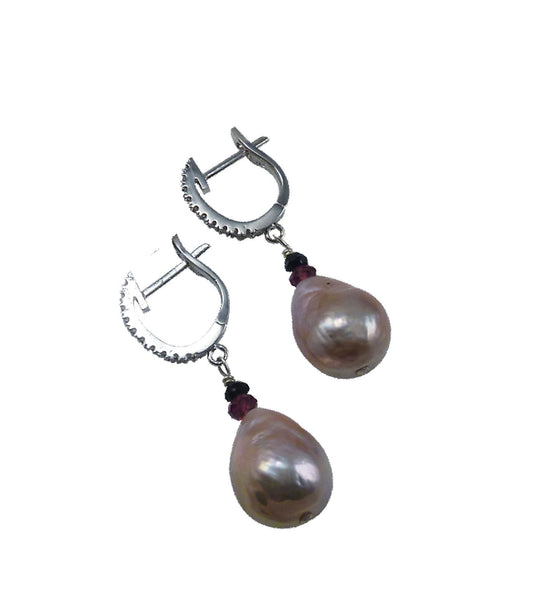 Gorgeous baroque pearl earrings featuring freshwater Chinese Kasumi pearls