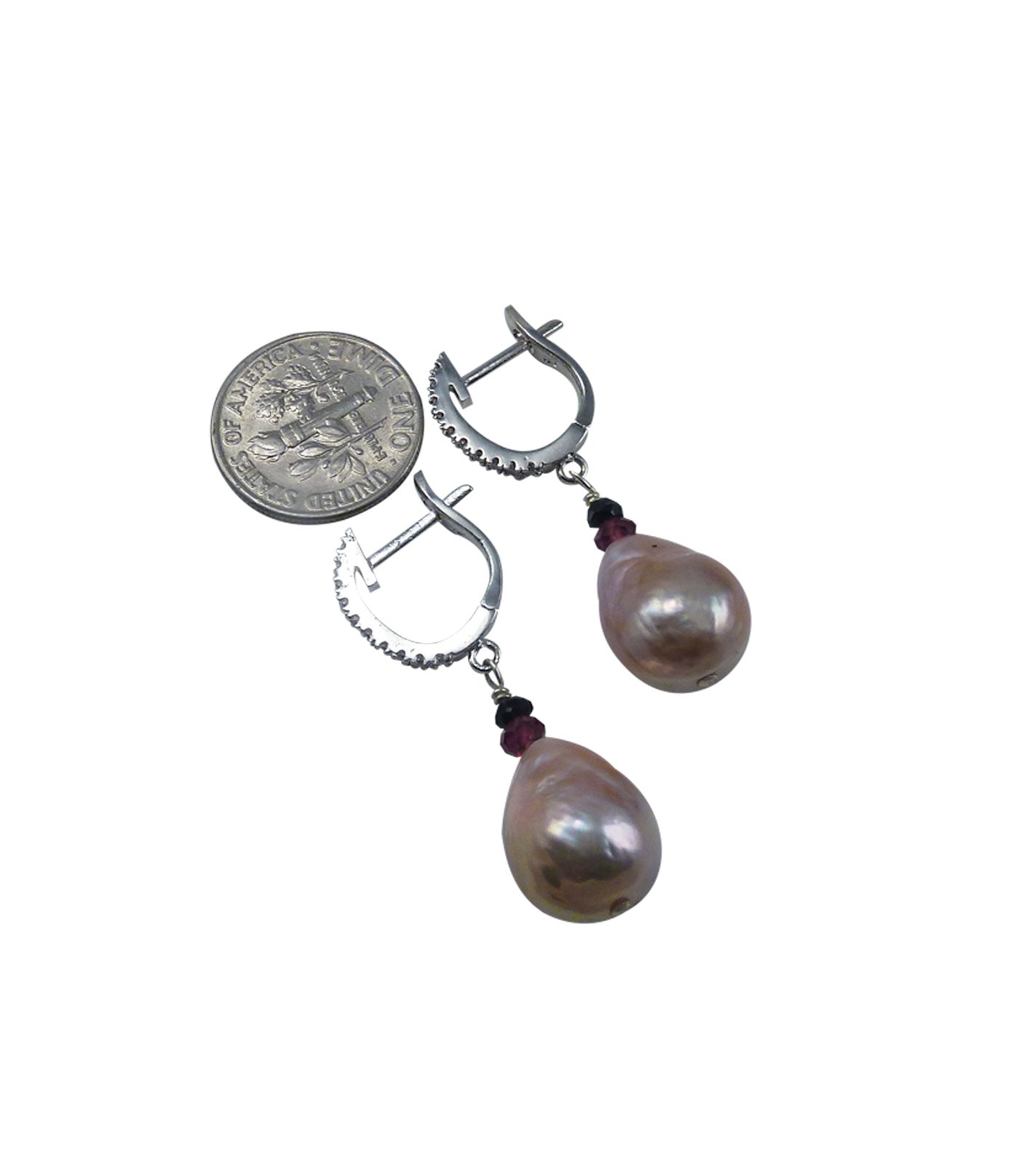 Gorgeous baroque pearl earrings feature beautiful Chinese Kasumi pearls with amazing color - golden-pinkish broze