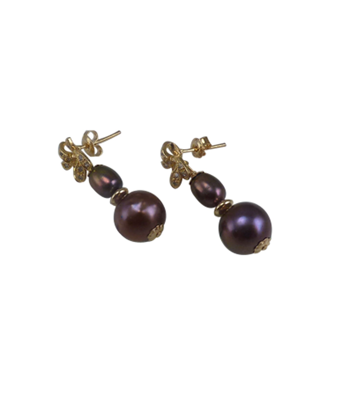 Gorgeous black pearl earrings in Vermeil setting designed and created in  Montreal Canada