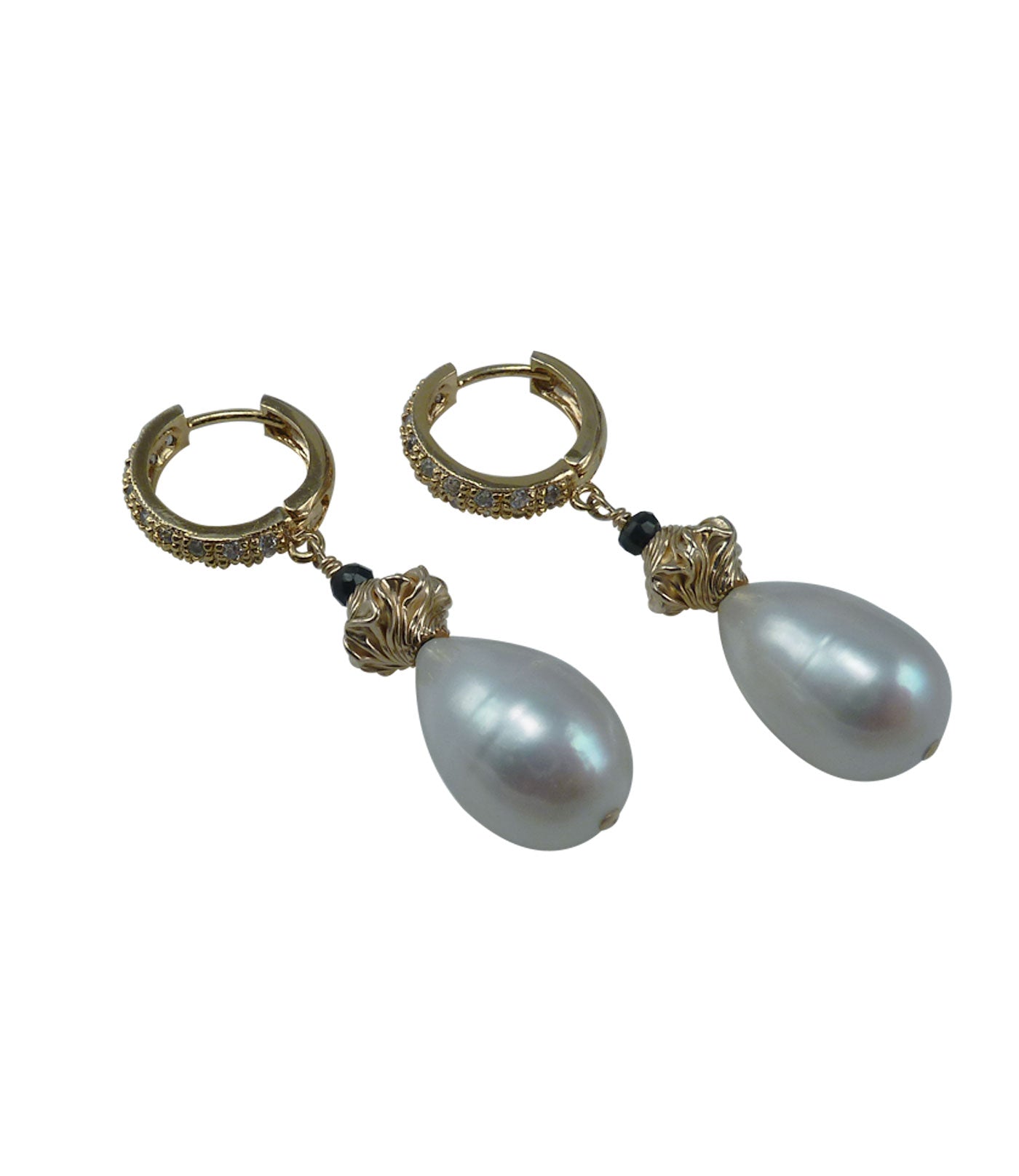 Gorgeous white drop pearl earrings designed and creeted by Jewelry Olga Montreal Canada