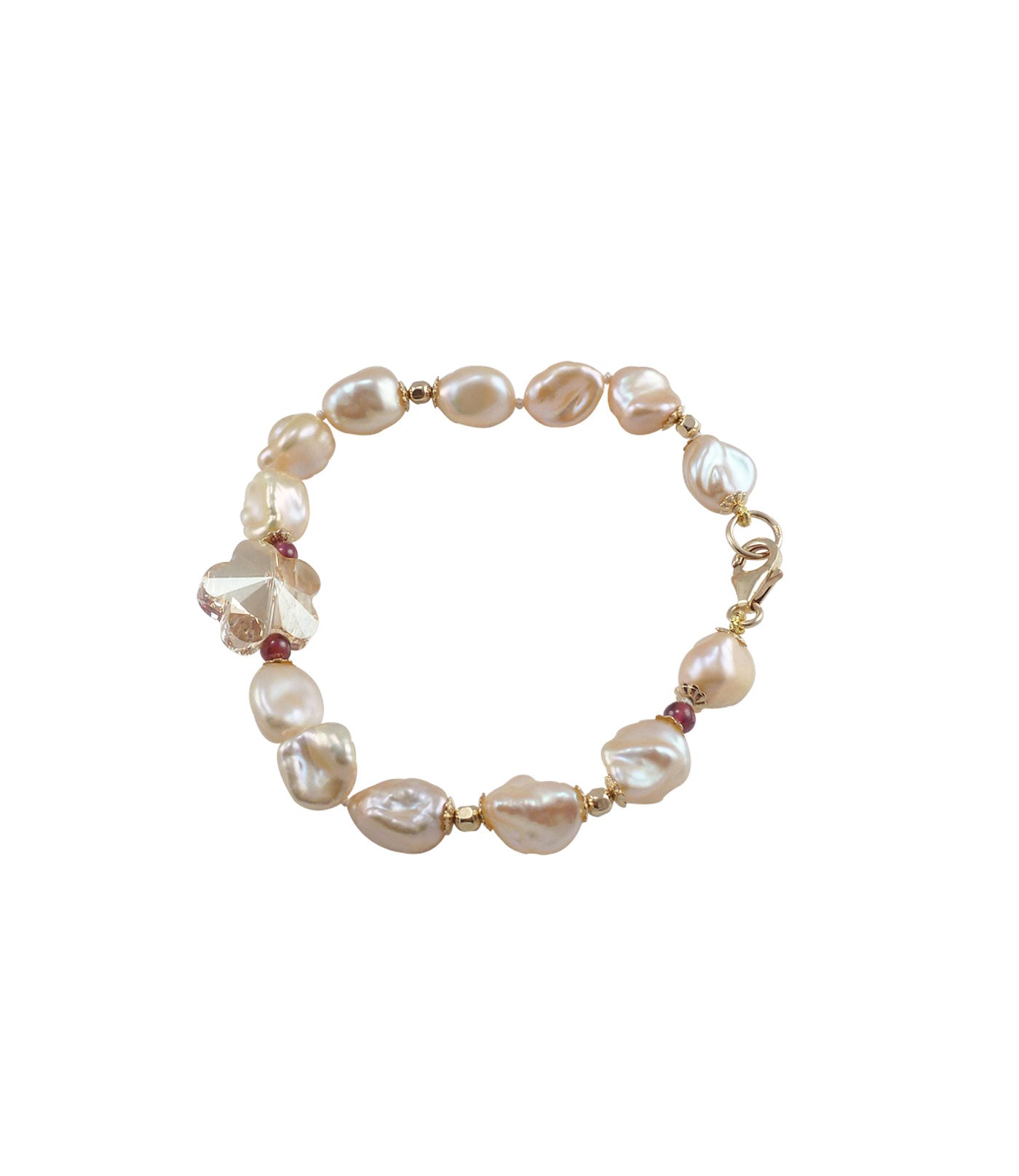 Keshi pearl bracelet with garnet features pink cultured freshwater keshi pearls paired with wine-red garnet.  Modern pearl bracelet is a great jewelry gift for her birthday