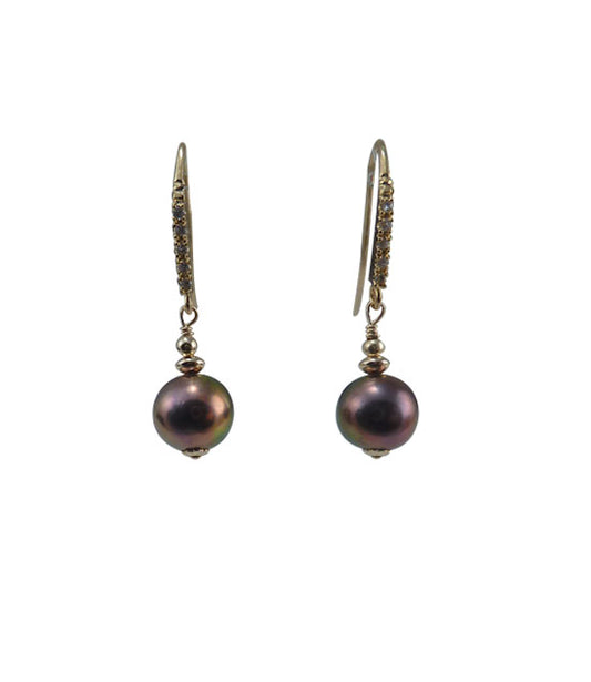 Lovely black pearl earrings feature beautiful freshwater pearls.  These modern pearl earrings may be worn daily