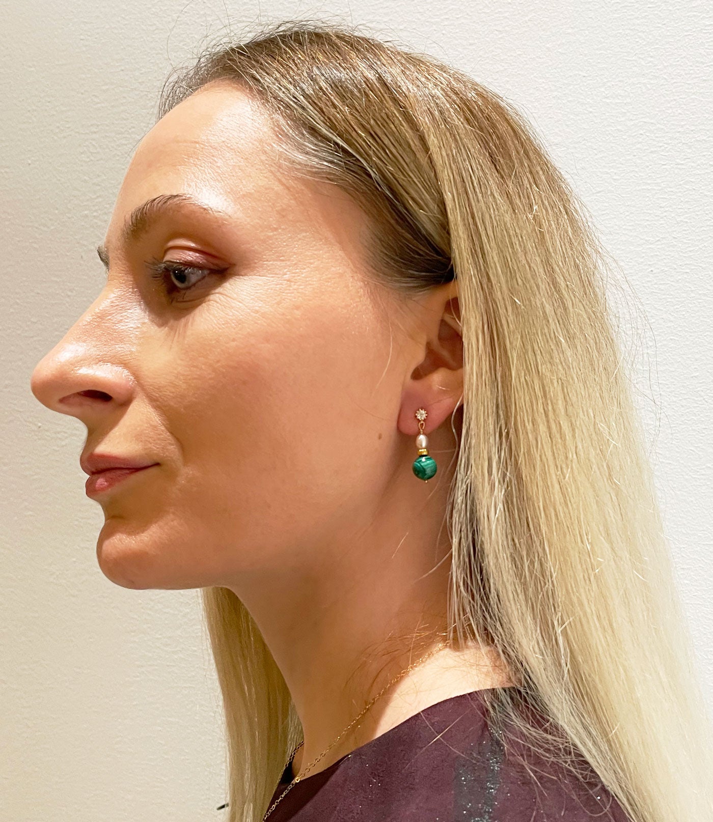 Malachite and pearl earrings look great - contemporary pearl jewelry for any occasion