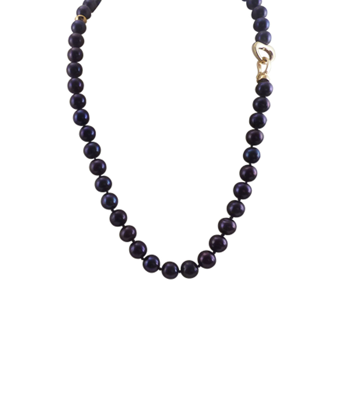 Contemporary pearl necklace features freshwater black pearls