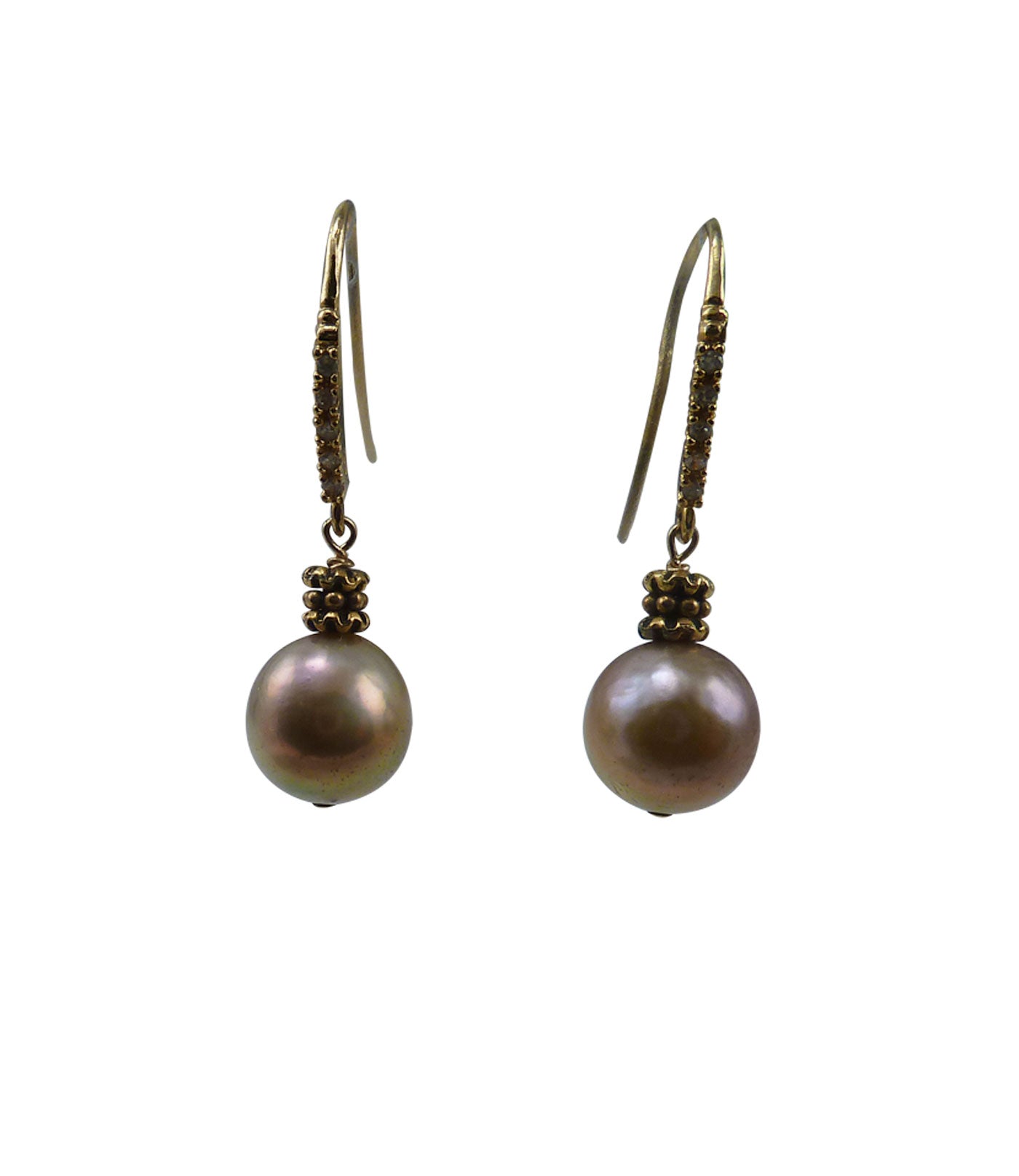 Modern bronze pearl earrings.  Dangling pearl earrings featuring gorgeous bronze colored real pearls