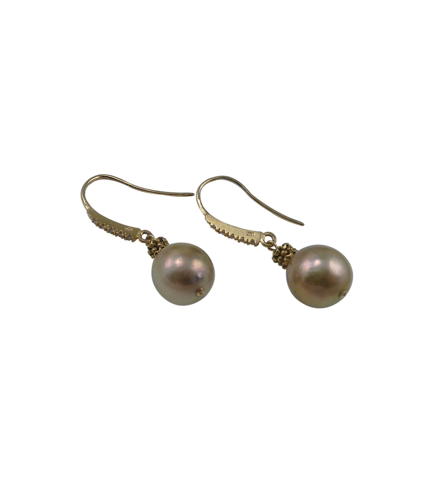 Modern bronze pearl earrings.  Unique contemporary pearl jewelry featuring real freshwater pearls