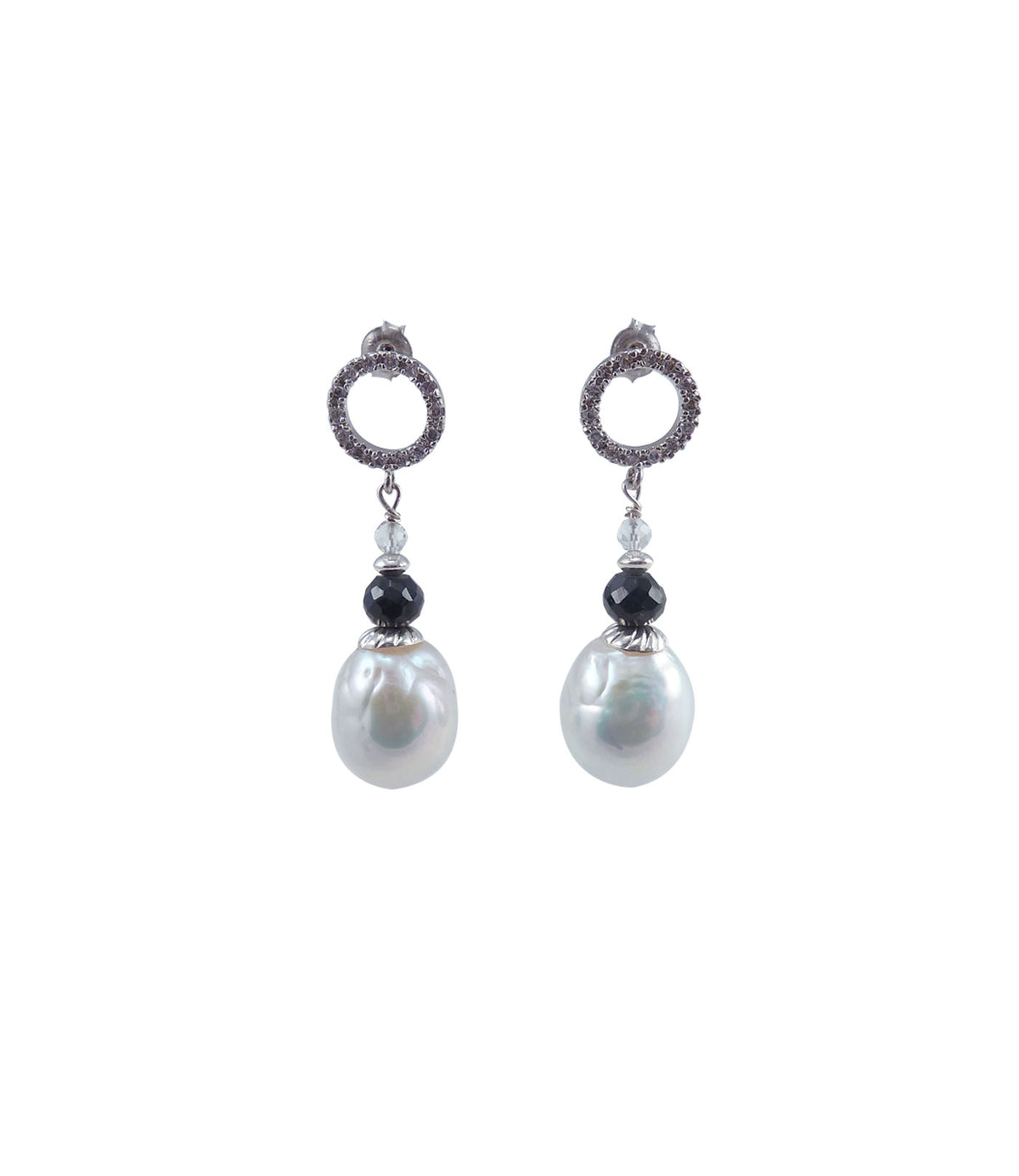 Contemporary white pearl earrings featuring gorgeous, large Chinese Kasumi pearls.  Custom pearl jewelry.  Statement pearl earrings for fashion-forward women