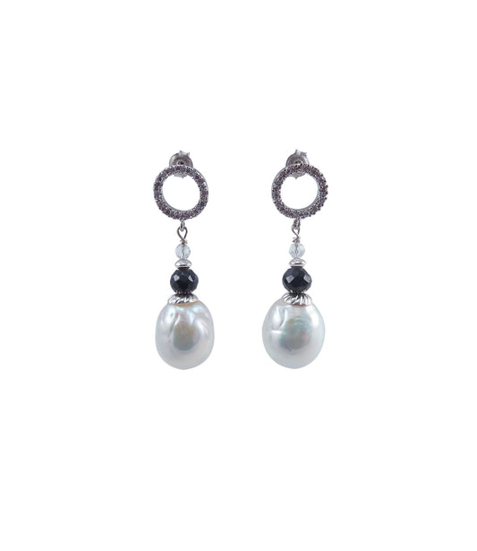 Contemporary white pearl earrings featuring gorgeous, large Chinese Kasumi pearls.  Custom pearl jewelry.  Statement pearl earrings for fashion-forward women