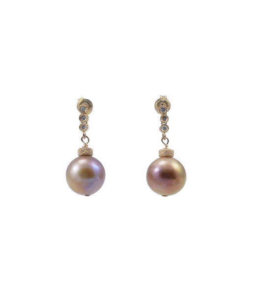 Contemporary dangling bronze pearl earrings featuring beautiful bronze pearls.  Custom pearl jewelry is a perfect jewelry gift for anniversary.
