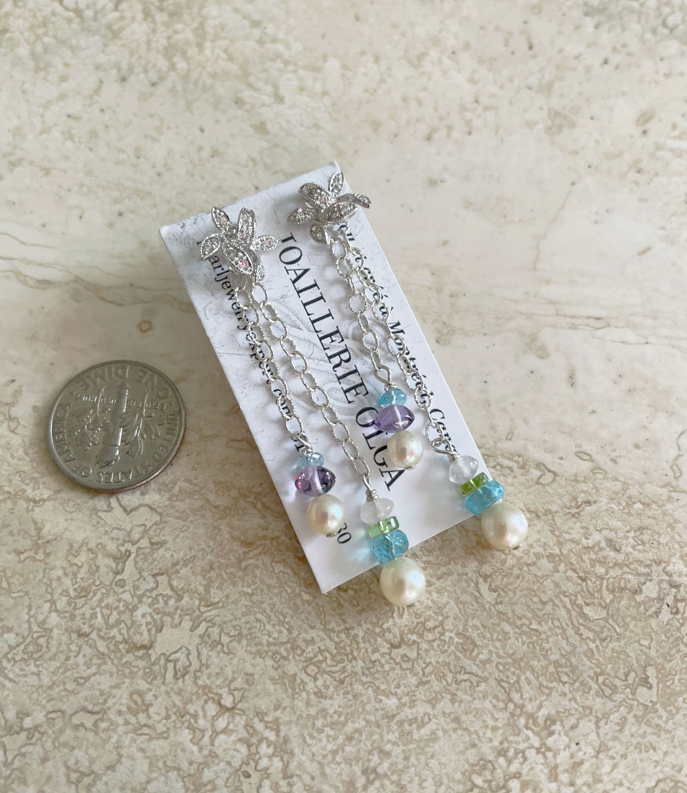 Modern pearl jewelry - custom real pearl earrings.  Lustrous Akoya pearls are paired with colored gemstones