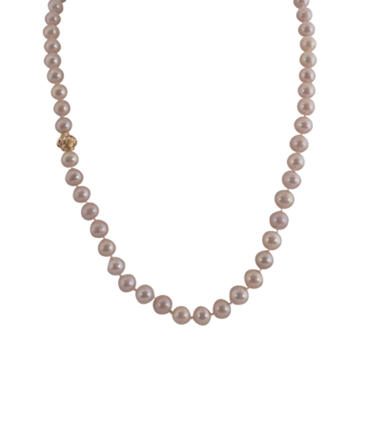 Contemporary pearl necklace.  It featured high-quality freshwater pink pearls.  Elegant pearl jewelry for fashion-forward women