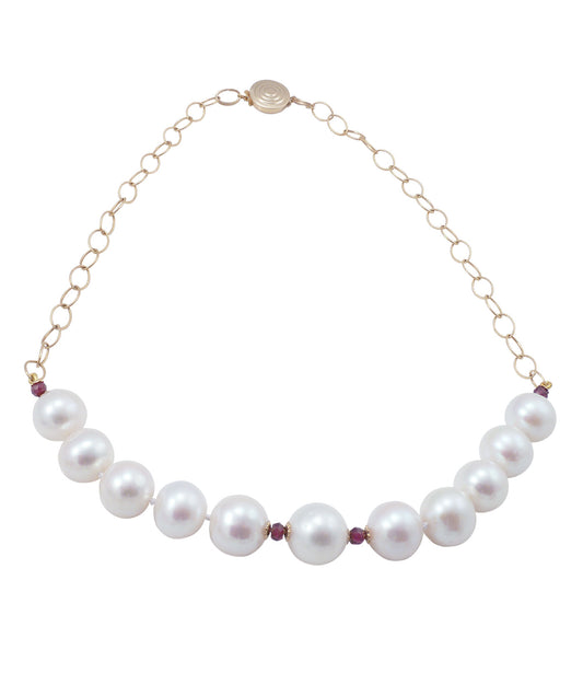 Modern white pearl necklace on chain featuring real white pearls.  Elegant white pearl jewelry. 