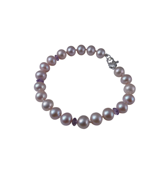 Pearl bracelet with ametyst designed and created by Jewelry Olga Montreal Canada