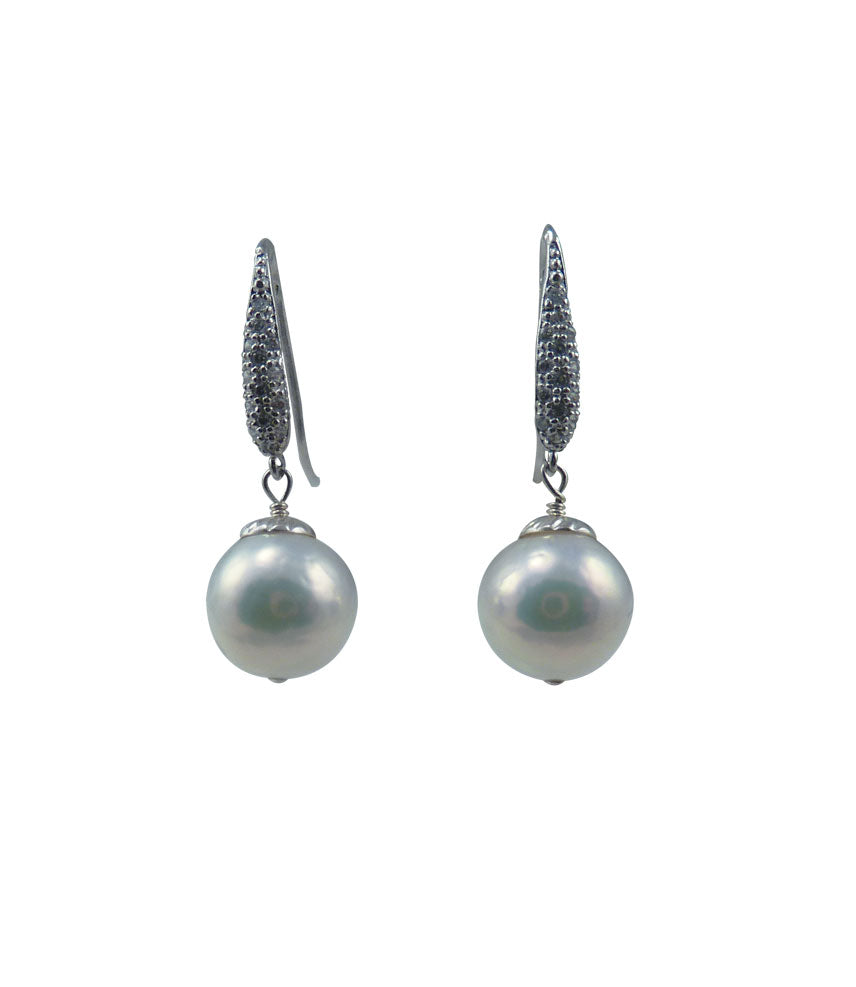 Contemporary white pearl jewelry.  These elegant white pearl earrings will finish your look