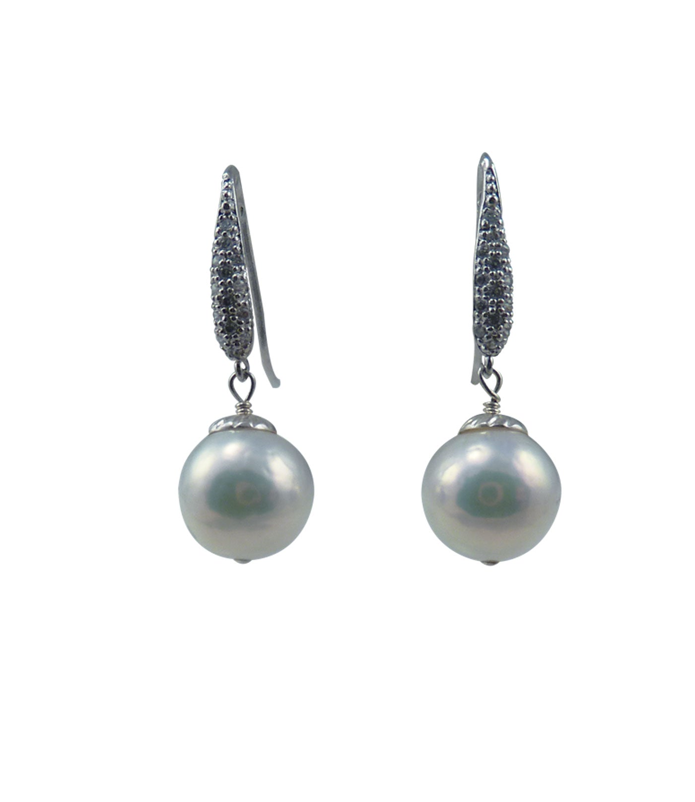 Contemporary white pearl jewelry.  Freshwater Chinese Kasumi pearls.  Statement elegant white pearl earrings will finish your look