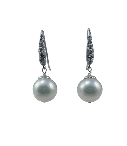 Contemporary white pearl jewelry.  Freshwater Chinese Kasumi pearls.  Statement elegant white pearl earrings will finish your look