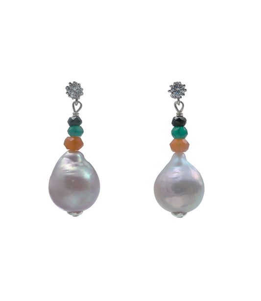 Silvery-grey dangling pearl earrings.  Unique baroque pearl jewelry featuring beautiful freshwater Chinese Kasumi pearls