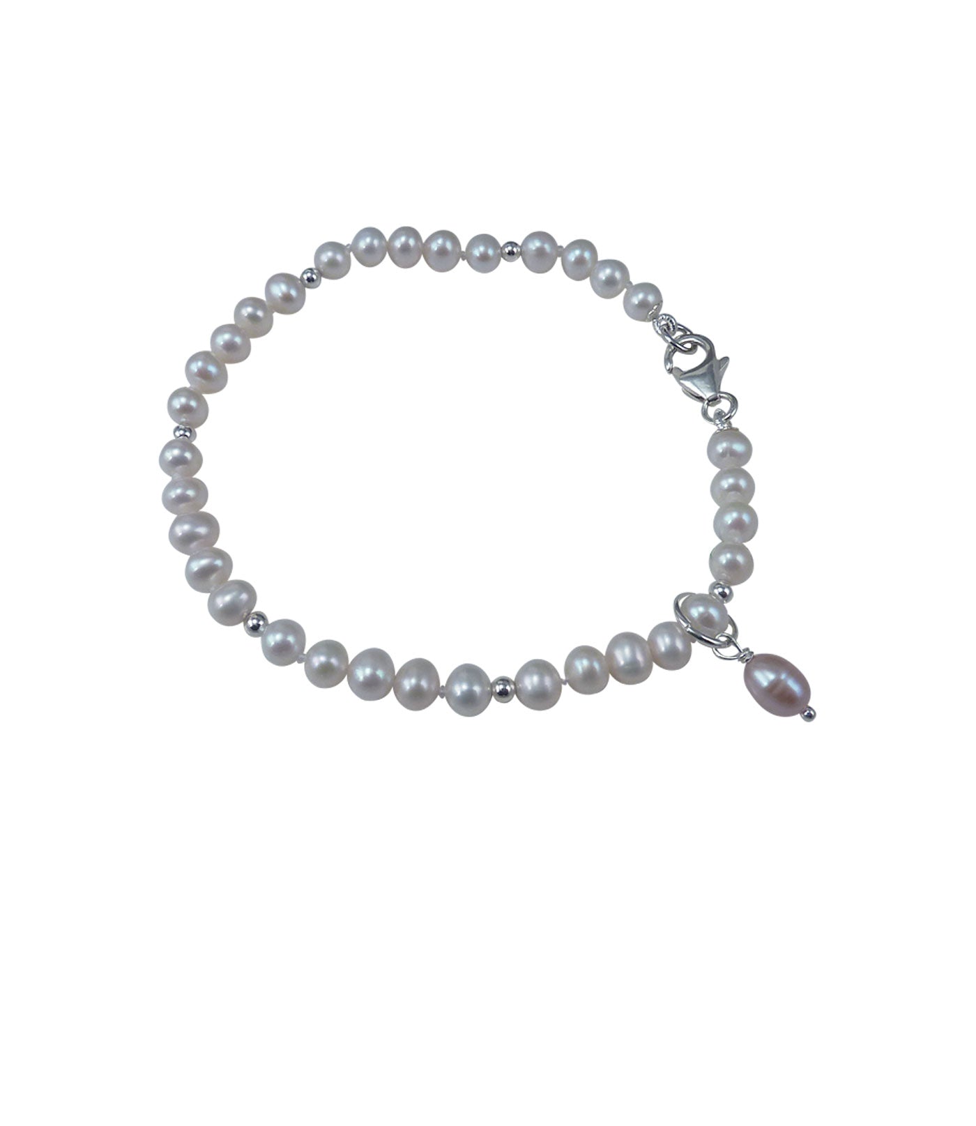 Small white pearl bracelet with a pearl charm.  Stylish contemporary pearl jewelry.