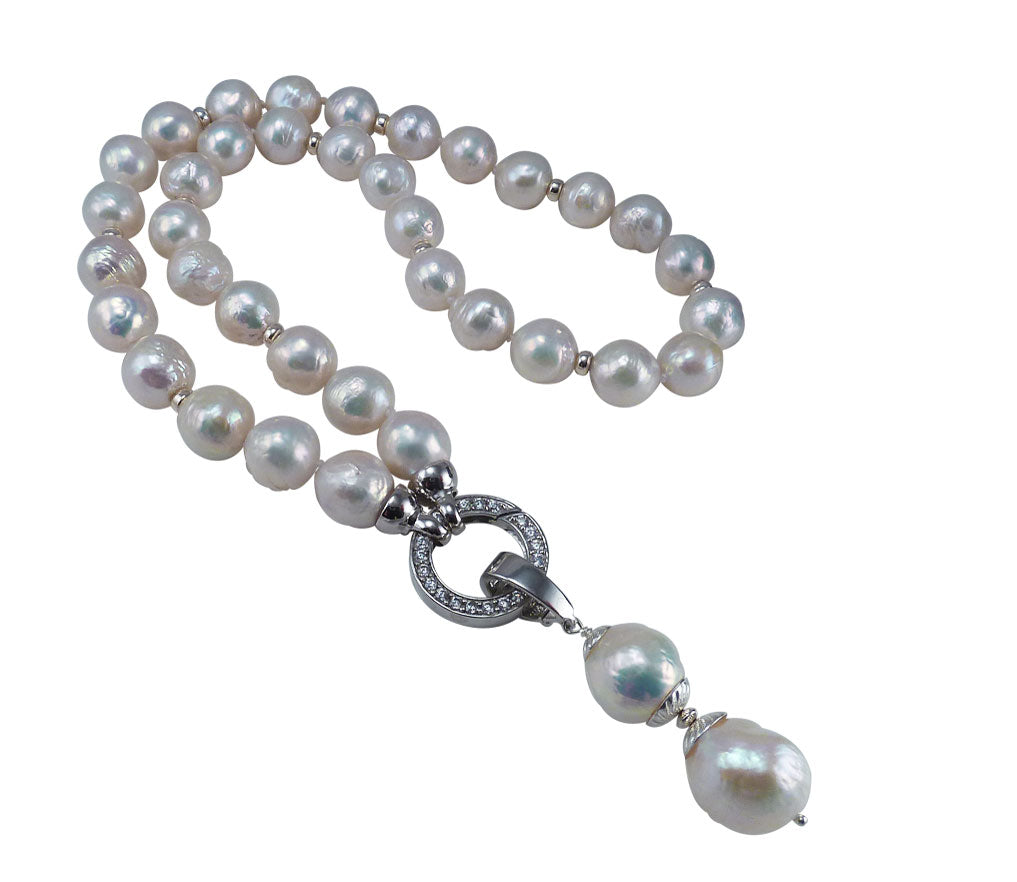 Statement real white pearl necklace.  Pearl charm pearl necklace Montreal.  Contemporary custom pearl jewelry. Real pearl charm necklace.