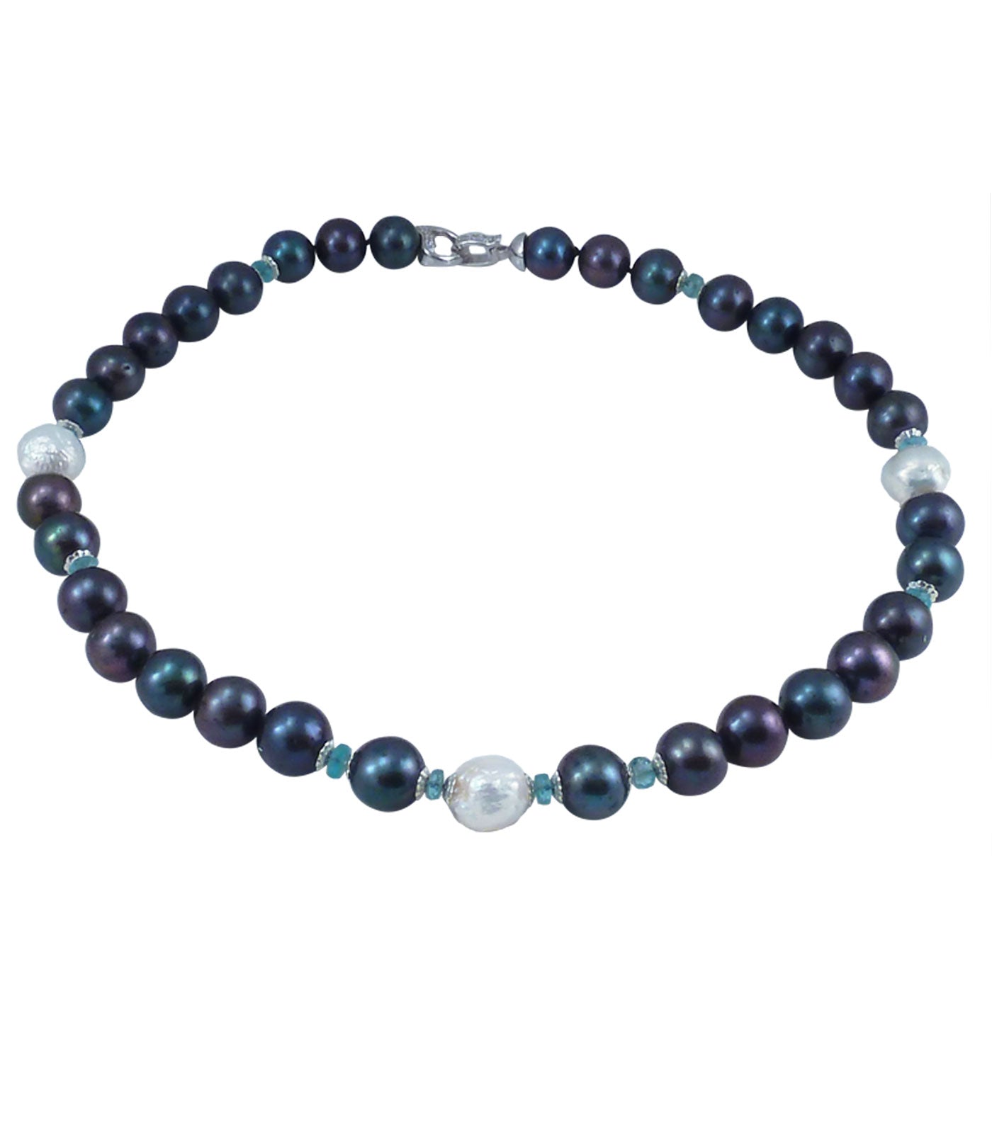Stunning black pearl necklace with apatite.  Custom pearl jewelry.