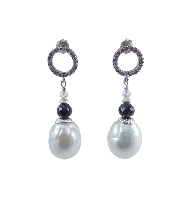 Stunning custom white pearl earrings featuring gorgeous, large Chinese Kasumi pearls.  