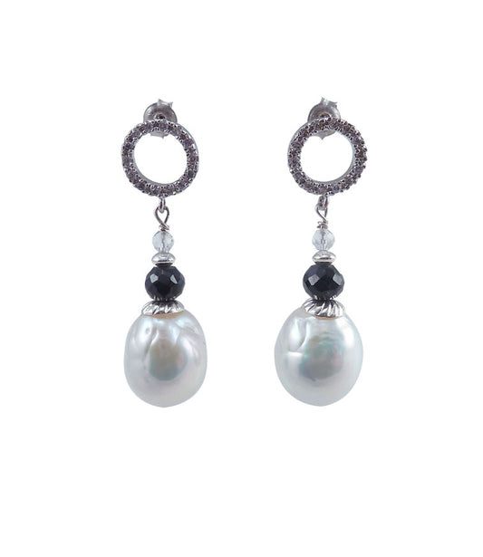 Stunning custom white pearl earrings featuring gorgeous, large Chinese Kasumi pearls.  