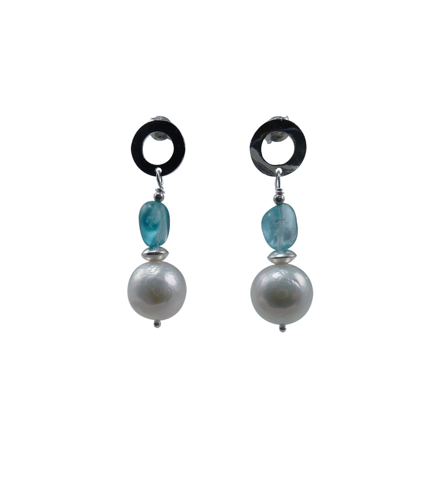 Stunning pearl earrings with apatite feature gorgeous freshwater white Chinese Kasumi pearls