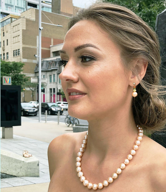Stunning pearl earrings with opal .  Contemporary custom pearl jewelry for fashion-forward women.  Bridal pearl jewelry